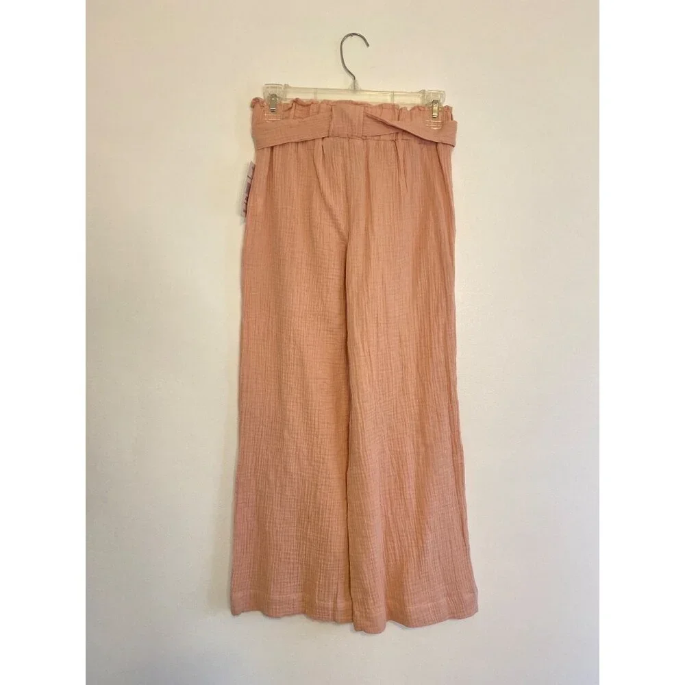 Indigo Rein Misty Rose Soft Gauze Cotton Pants XS With Paperbag Waist & Tie Belt - Picture 4 of 5